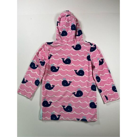Pottery Barn Kids Pink Terry Towel Hooded Swim Cover Up Whales Size 4-6 Year EUC - Picture 2 of 6
